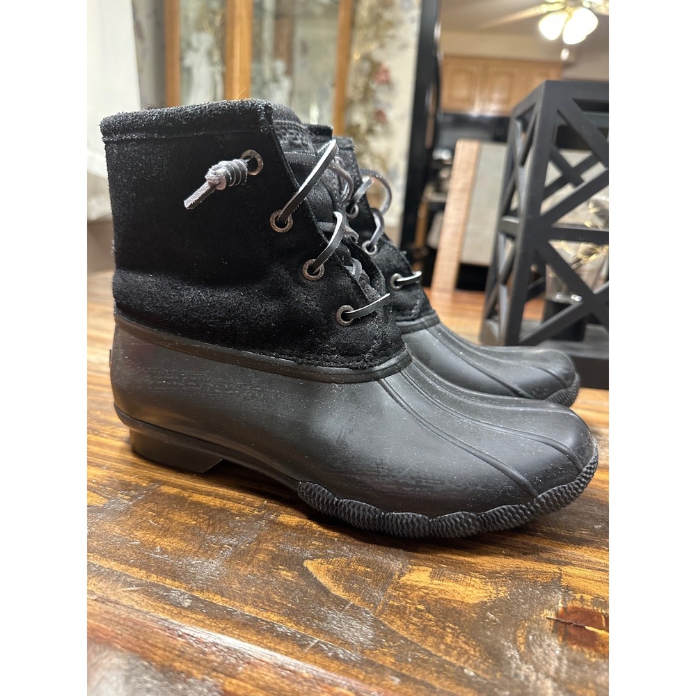 Sperry‎ Waterproof Rubber Boot Suede Trim Black Womens Size 6.5 M